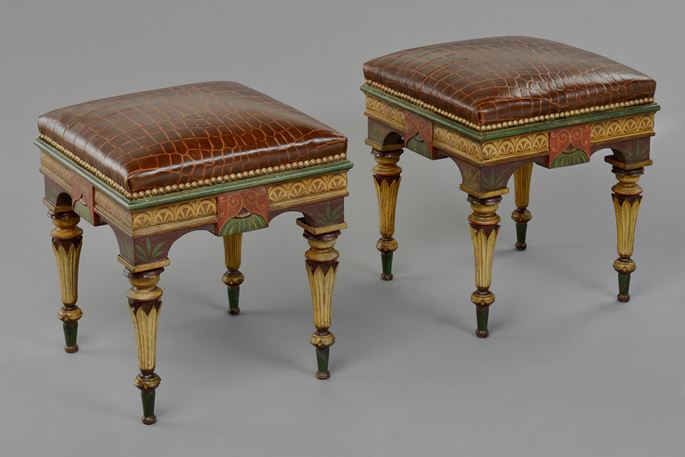 A pair of  Italian Neopompeian lacca stools, Kingdom of the two Sicilies. | MasterArt